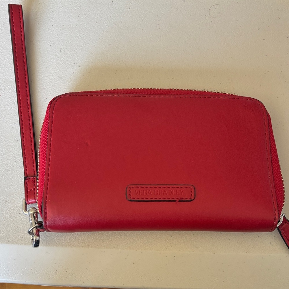 Vera Bradley Red Leather Wristlet Clutch with Strap
